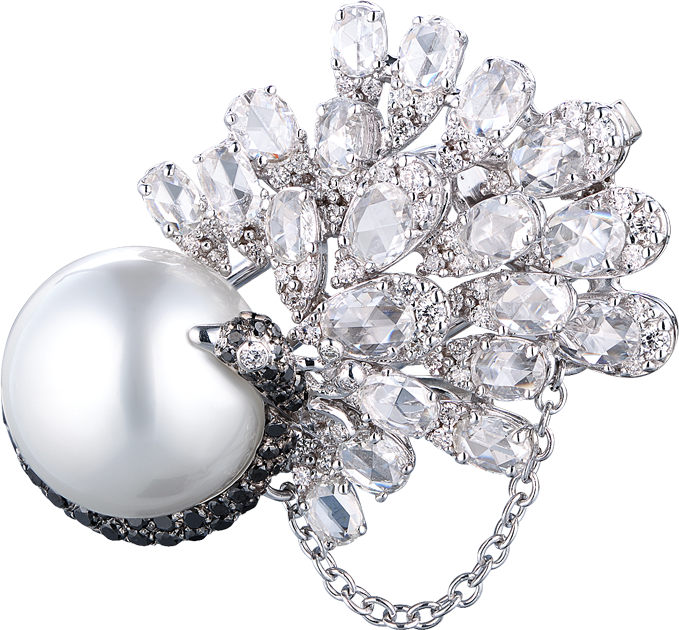 Брошь UTOPIA Pavone White Gold Diamonds & Pearl PVS3BNSS