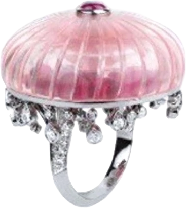 Кольцо Boucheron HIGH JEWELRY,  AURELIA BAGUE,  DOME QUARTZ 69.03 CT, ROSES SAPPHIRES, RUBELLITES AND DIAMONDS RING JRG0148554 (id 36561)