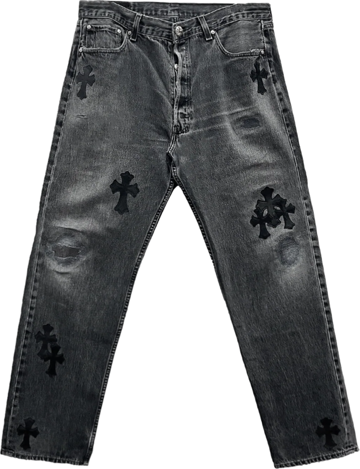 Chrome Hearts Paris Exclusive Cross Patch Knee Ruined Jeans