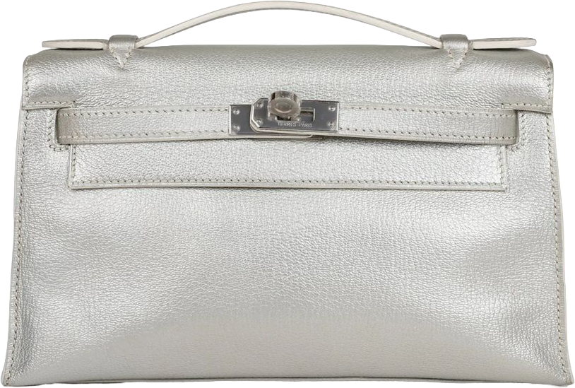 Vintage Hermes Kelly Pochette Silver Metallic Chevre Palladium Hardware Vintage Hermes Kelly Pochette Silver Metallic Chevre Palladium Hardware
