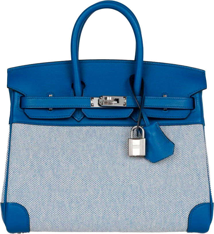 Hermes Birkin 25 Bleu Bill Toile H and Bleu France Swift Palladium Hardware Hermes Birkin 25 Bleu Bill Toile H and Bleu France Swift Palladium Hardware