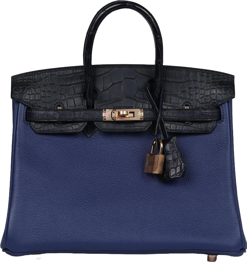 Hermes Birkin 25 Bleu Saphir Taurillion Novillo and Bleu Marine Matte Alligator Touch Rose Gold Hardware Hermes Birkin 25 Bleu Saphir Taurillion Novillo and Bleu Marine Matte Alligator Touch Rose Gold Hardware