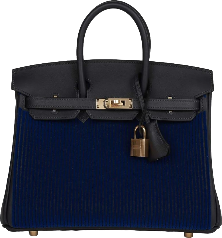 Hermes Birkin 25 Cote-a-Cote Tuffetage Bleu Saphir and Caban Swift Permabrass Hardware