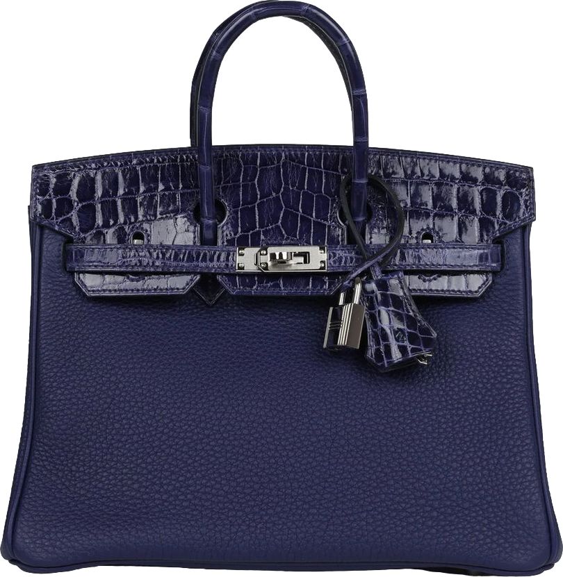 Hermes Birkin 25 Touch Bleu Encre Togo and Shiny Niloticus Crocodile Palladium Hardware Hermes Birkin 25 Touch Bleu Encre Togo and Shiny Niloticus Crocodile Palladium Hardware
