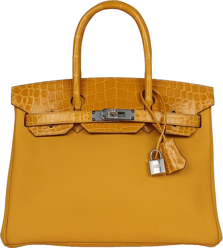 Hermes Birkin 30 Jaune Ambre Shiny Niloticus Crocodile and Togo Touch Palladium Hardware Hermes Birkin 30 Jaune Ambre Shiny Niloticus Crocodile and Togo Touch Palladium Hardware