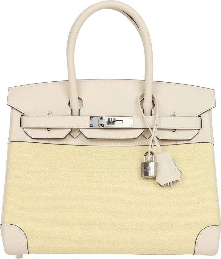 Hermes Birkin 30 Nata Swift and Jaune Poussin Toile Palladium Hardware Hermes Birkin 30 Nata Swift and Jaune Poussin Toile Palladium Hardware