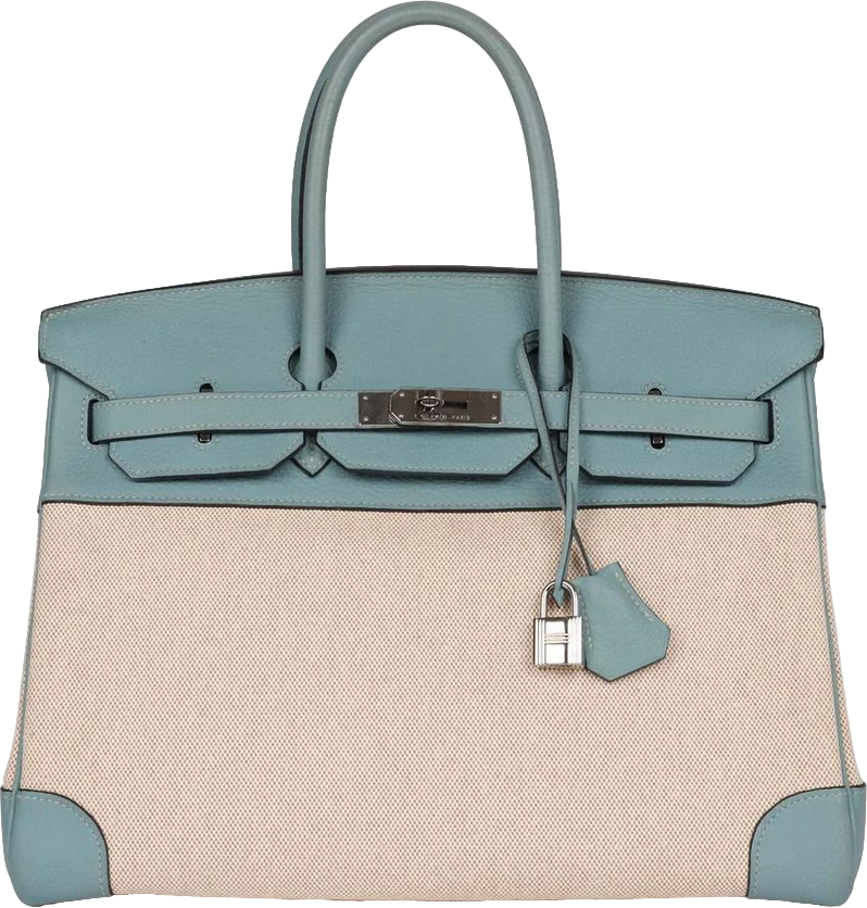 Hermes Birkin 35 Toile H and Ciel Clemence Palladium Hardware Hermes Birkin 35 Toile H and Ciel Clemence Palladium Hardware