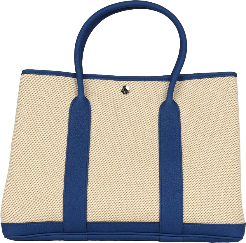 Hermes Garden Party 36 Bleu France Negonda and Ecru Canvas Palladium Hardware