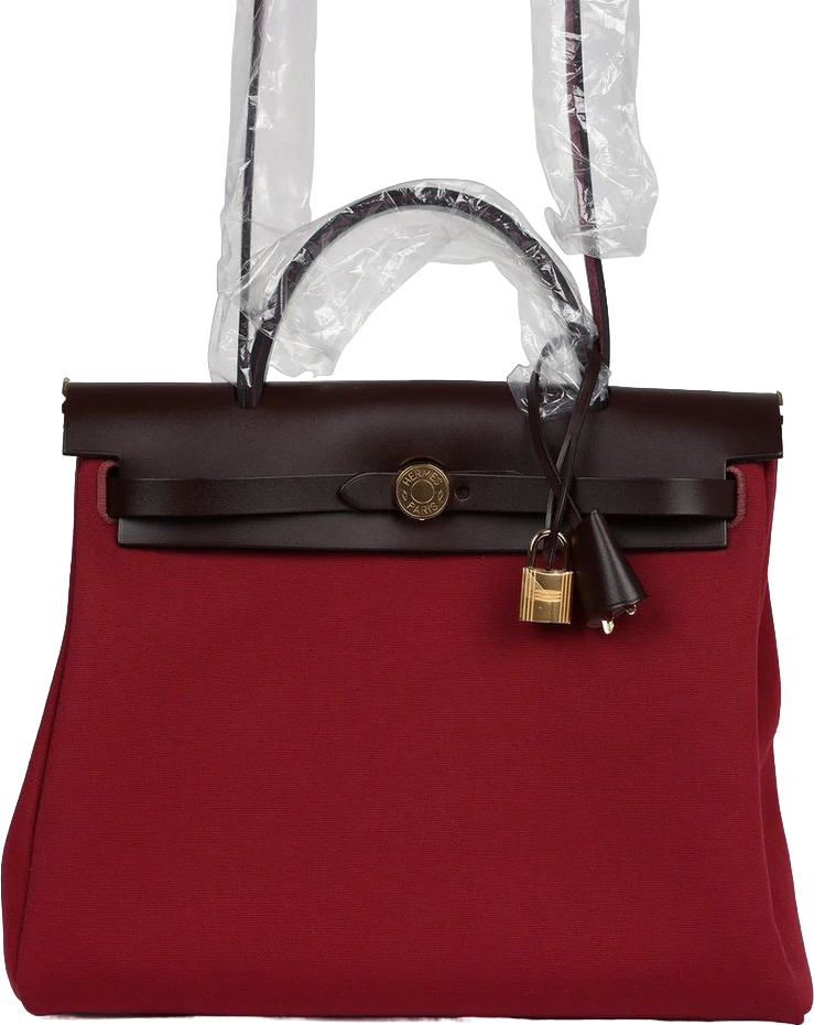 Hermes Herbag Zip 31 PM Rubis Toile and Rouge Sellier Vache Hunter Gold Hardware