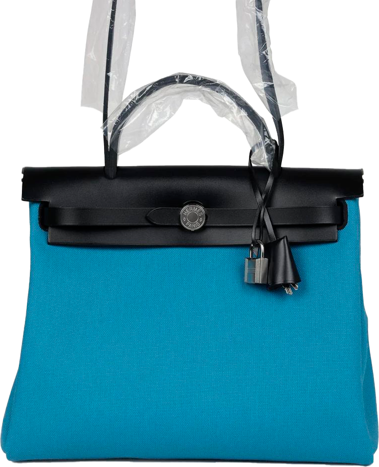 Hermes Herbag Zip PM 31 Blue Jean Toile H and Black Vache Hunter Palladium Hardware Hermes Herbag Zip PM 31 Blue Jean Toile H and Black Vache Hunter Palladium Hardware