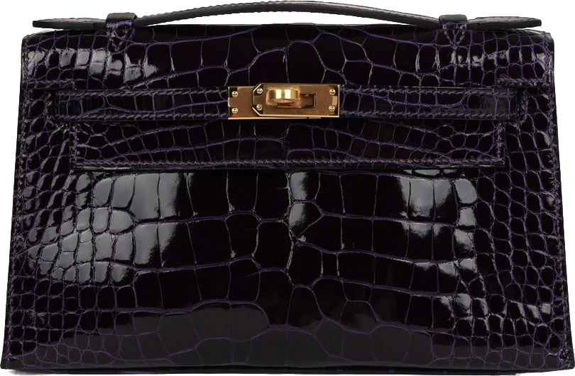 Hermes Kelly Pochette Amethyst Shiny Alligator Gold Hardware
