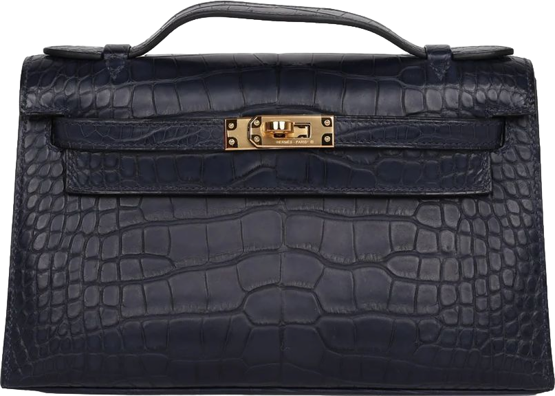 Hermes Kelly Pochette Bleu Indigo Matte Alligator Gold Hardware Hermes Kelly Pochette Bleu Indigo Matte Alligator Gold Hardware