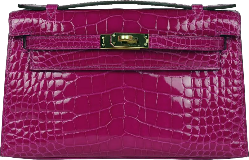 Hermes Kelly Pochette Rose Scheherazade Shiny Alligator Gold Hardware Hermes Kelly Pochette Rose Scheherazade Shiny Alligator Gold Hardware