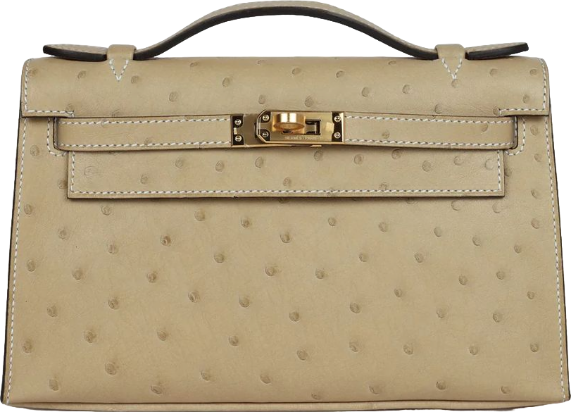 Hermes Kelly Pochette Trench Ostrich Gold Hardware