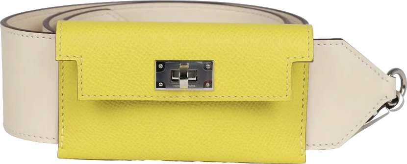Hermes Kelly Pocket Bag Strap 105 Nata Epsom and Lime Swift Palladium Hardware