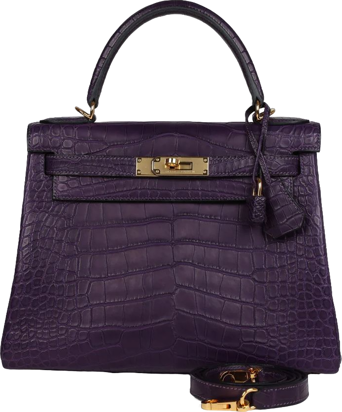 Hermes Kelly Retourne 28 Amethyst Matte Alligator Gold Hardware Hermes Kelly Retourne 28 Amethyst Matte Alligator Gold Hardware