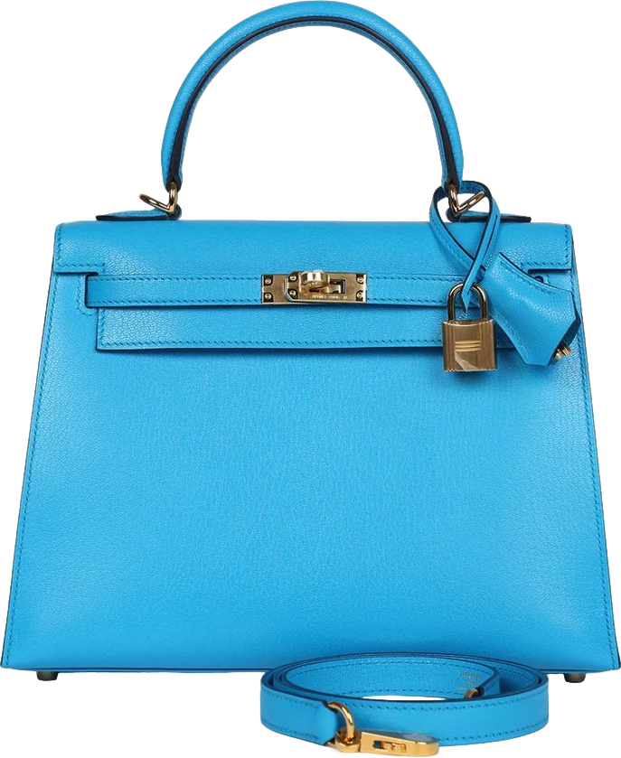 Hermes Kelly Sellier 25 Bleu Frida Chevre Gold Hardware Hermes Kelly Sellier 25 Bleu Frida Chevre Gold Hardware