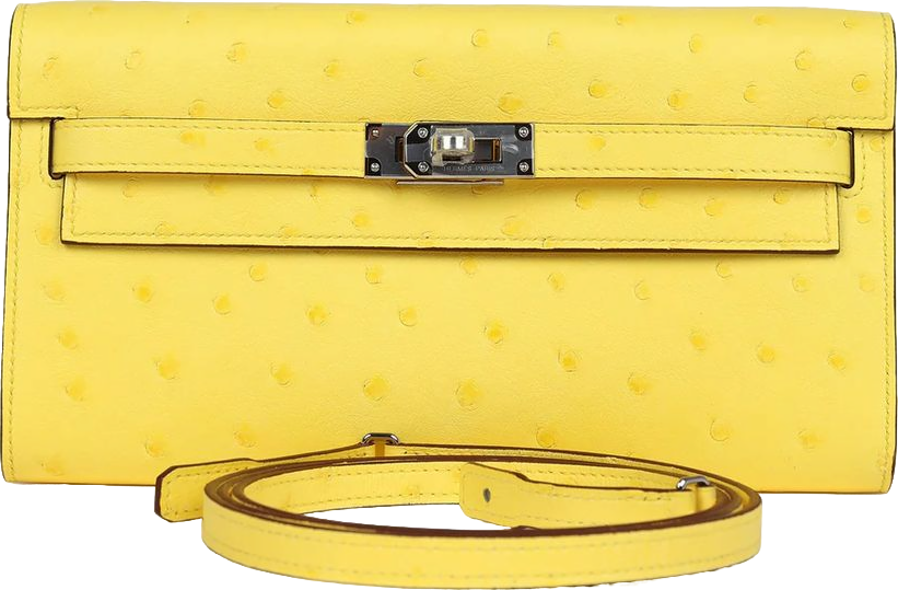 Hermes Kelly To Go Wallet Jaune Citron Ostrich Palladium Hardware