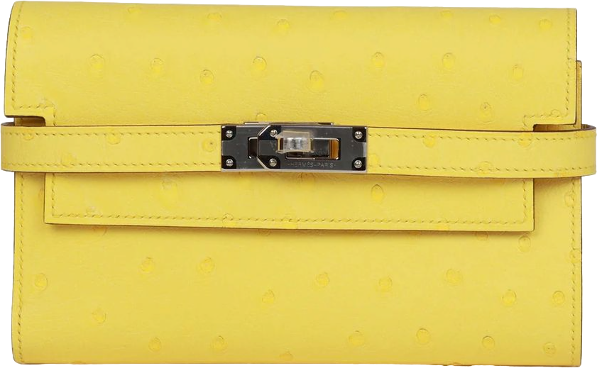 Hermes Medium Kelly Depliant Wallet Jaune Citron Ostrich Palladium Hardware