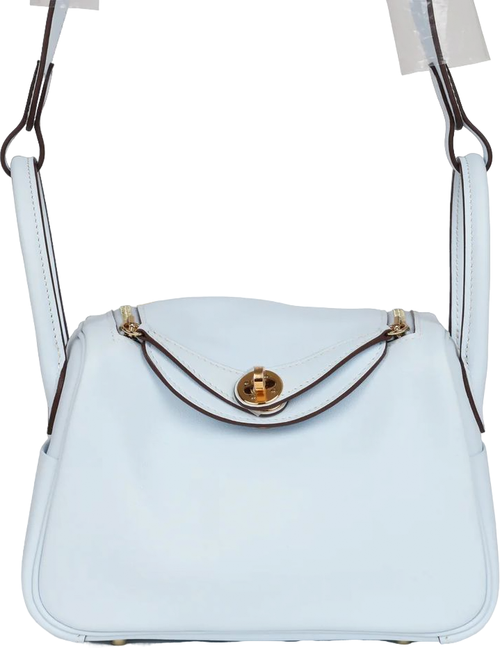 Hermes Mini Lindy Bleu Brume Swift Gold Hardware