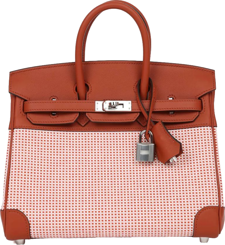 Hermes Quadrille Birkin 25 Sanguine Swift and Toile Palladium Hardware Hermes Quadrille Birkin 25 Sanguine Swift and Toile Palladium Hardware