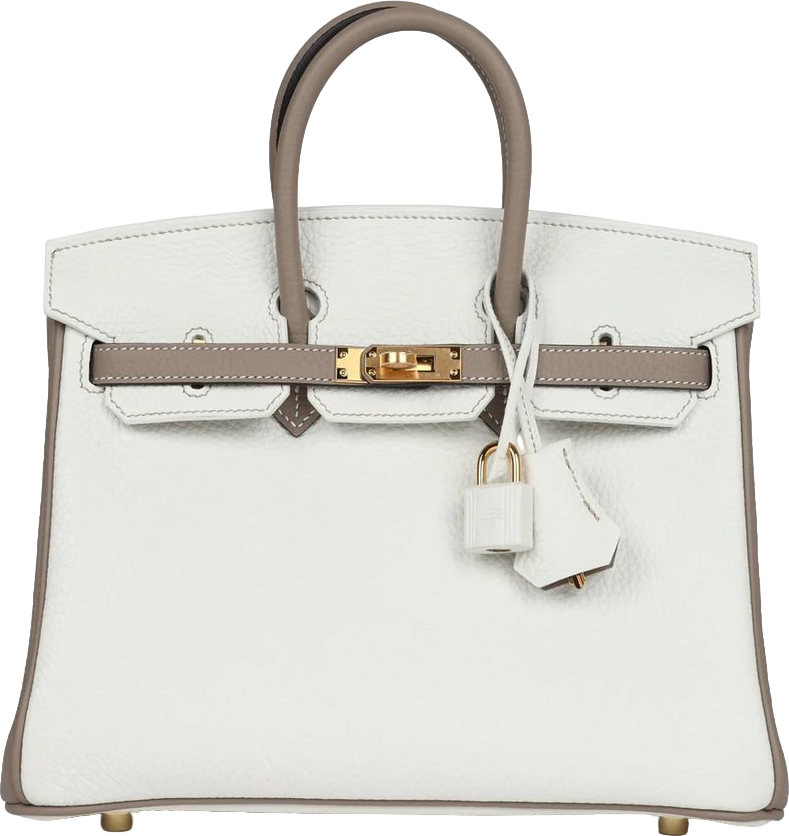 Hermes Special Order (HSS) Birkin 25 White and Gris Tourterelle Clemence Gold Hardware Hermes Special Order (HSS) Birkin 25 White and Gris Tourterelle Clemence Gold Hardware