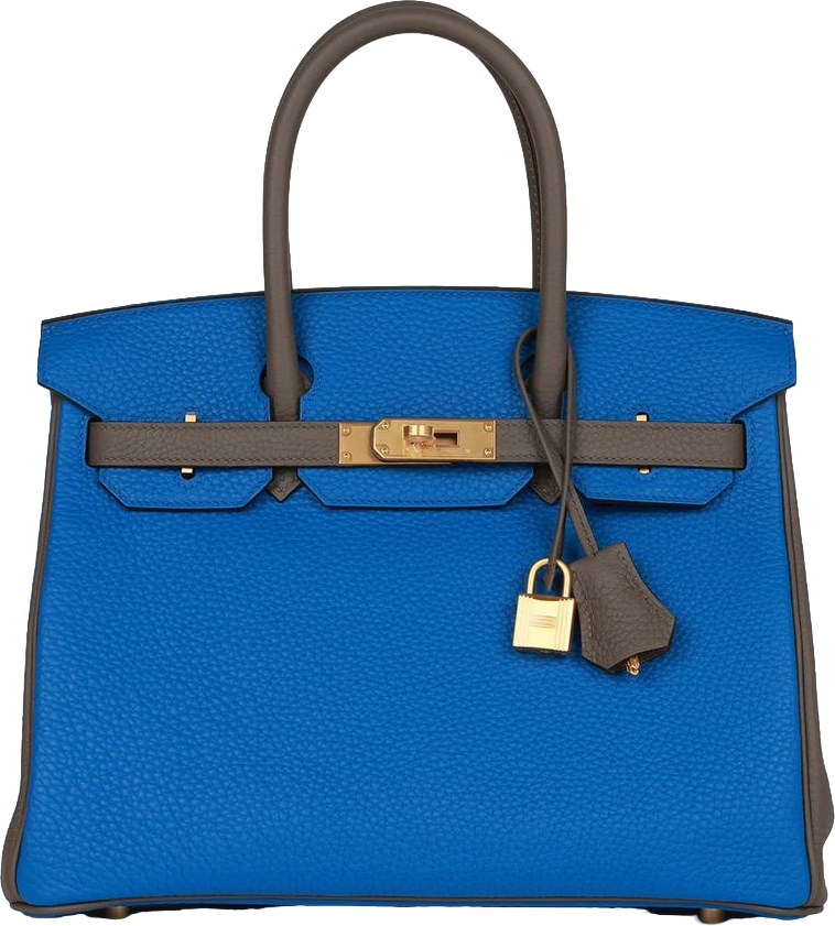 Hermes Special Order (HSS) Birkin 30 Bleu Electric and Etain Clemence Brushed Gold Hardware Hermes Special Order (HSS) Birkin 30 Bleu Electric and Etain Clemence Brushed Gold Hardware