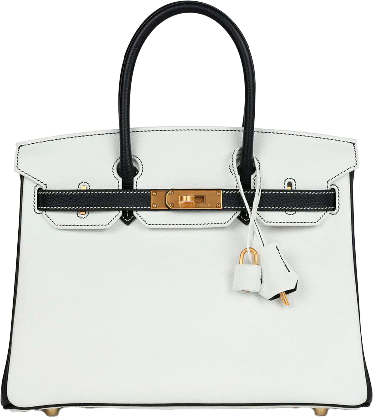Hermes Special Order (HSS) Birkin 30 White and Black Clemence Brushed Gold Hardware Hermes Special Order (HSS) Birkin 30 White and Black Clemence Brushed Gold Hardware