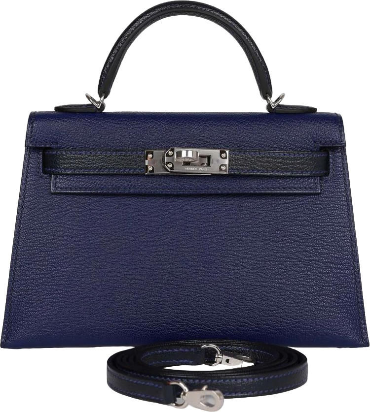 Hermes Special Order (HSS) Kelly Sellier 20 Bleu Encre and Bleu Indigo Chevre Mysore Palladium Hardware Hermes Special Order (HSS) Kelly Sellier 20 Bleu Encre and Bleu Indigo Chevre Mysore Palladium Hardware