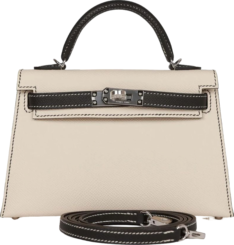 Hermes Special Order (HSS) Kelly Sellier 20 Craie and Black Epsom Palladium Hardware