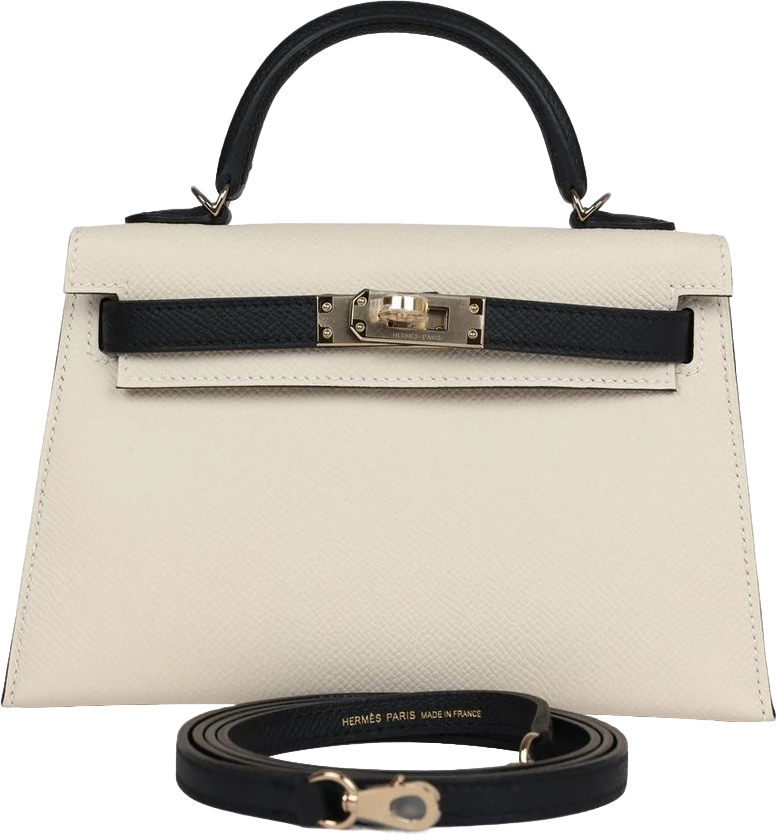 Hermes Special Order (HSS) Kelly Sellier 20 Craie and Black Epsom Permabrass Hardware