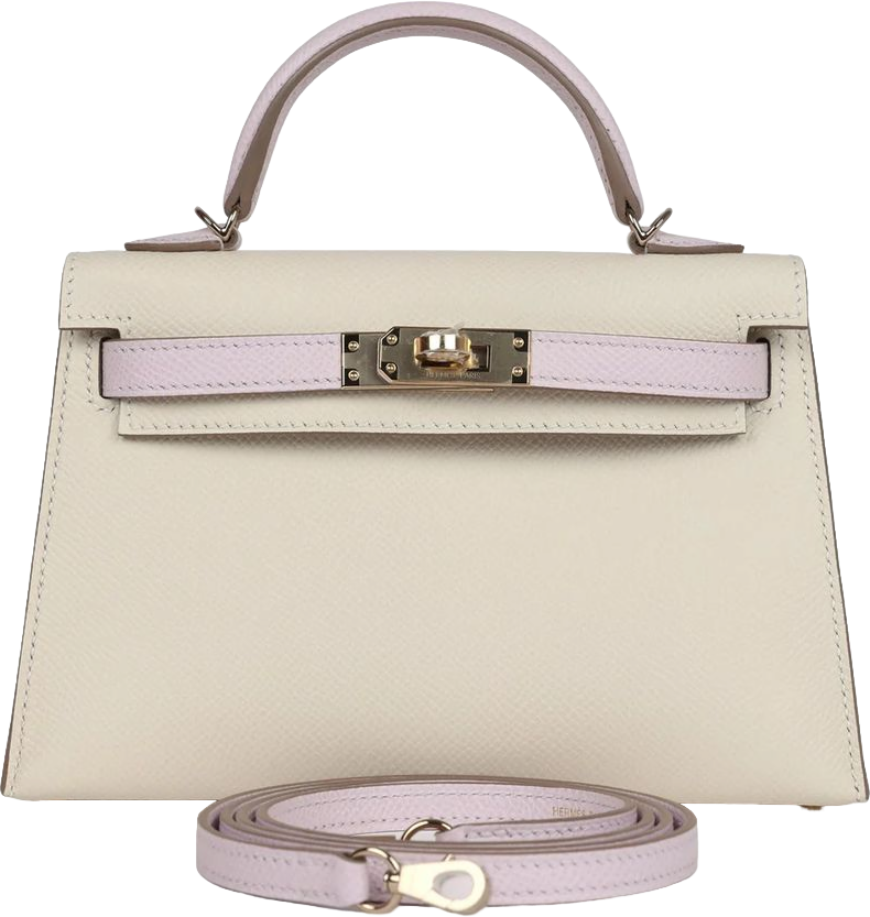 Hermes Special Order (HSS) Kelly Sellier 20 Craie and Mauve Pale Epsom Permabrass Hardware