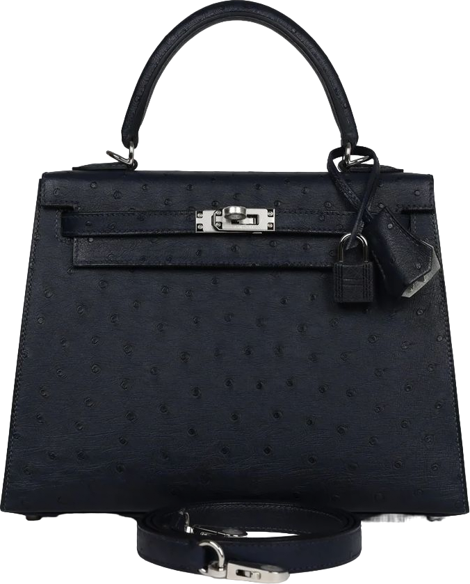 Hermes Special Order (HSS) Kelly Sellier 25 Bleu Indigo Verso Ostrich Palladium Hardware Hermes Special Order (HSS) Kelly Sellier 25 Bleu Indigo Verso Ostrich Palladium Hardware