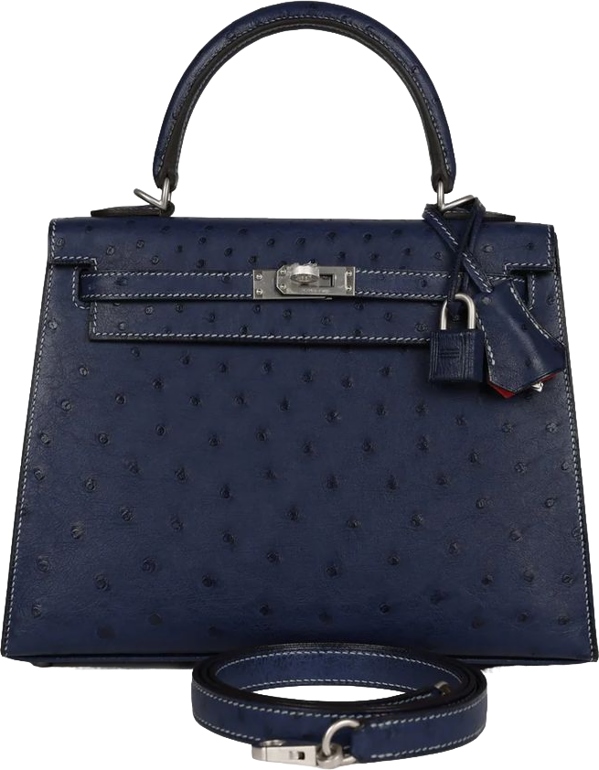 Hermes Special Order (HSS) Kelly Sellier 25 Bleu Iris Verso Ostrich Brushed Palladium Hardware Hermes Special Order (HSS) Kelly Sellier 25 Bleu Iris Verso Ostrich Brushed Palladium Hardware
