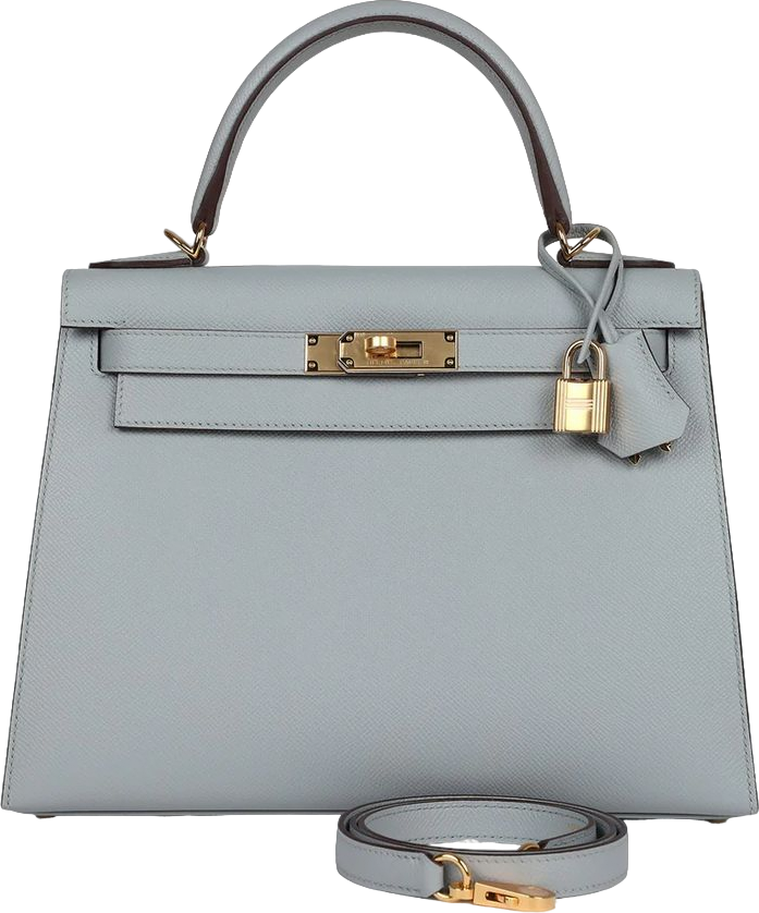 Hermes Special Order (HSS) Kelly Sellier 28 Bleu Glacier Verso Epsom Gold Hardware