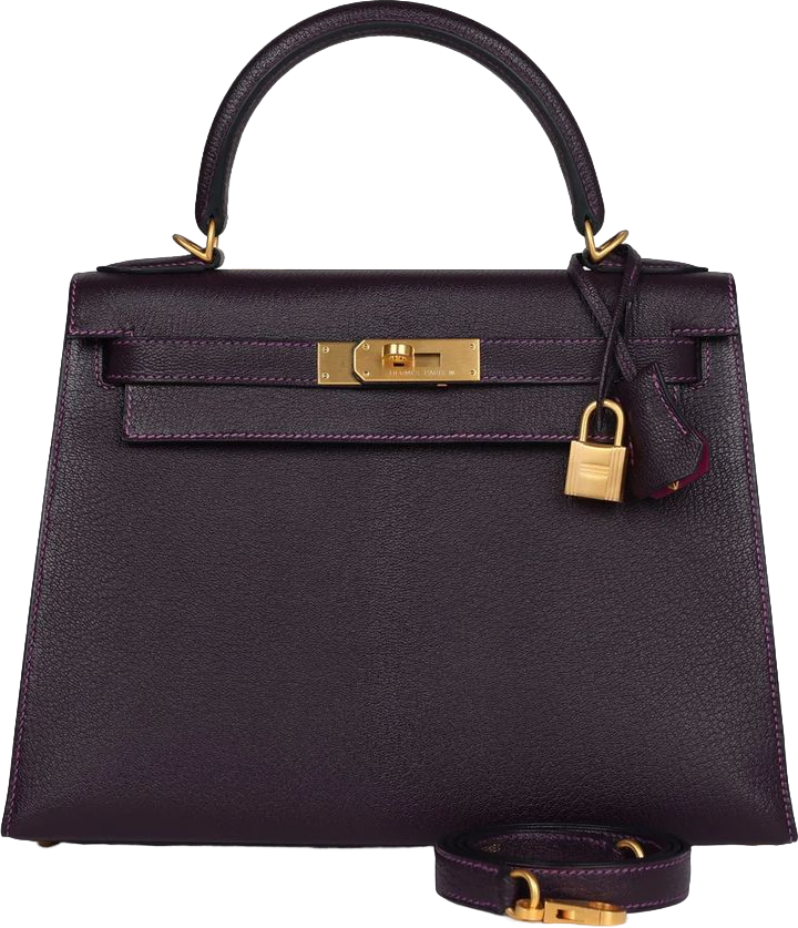 Hermes Special Order (HSS) Kelly Sellier 28 Raisin Verso Chevre Brushed Gold Hardware Hermes Special Order (HSS) Kelly Sellier 28 Raisin Verso Chevre Brushed Gold Hardware