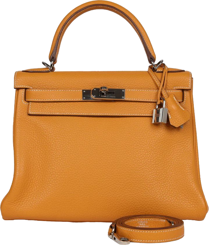 Pre-Owned Hermes Kelly Retourne 28 Moutarde Clemence Palladium Hardware Pre-Owned Hermes Kelly Retourne 28 Moutarde Clemence Palladium Hardware