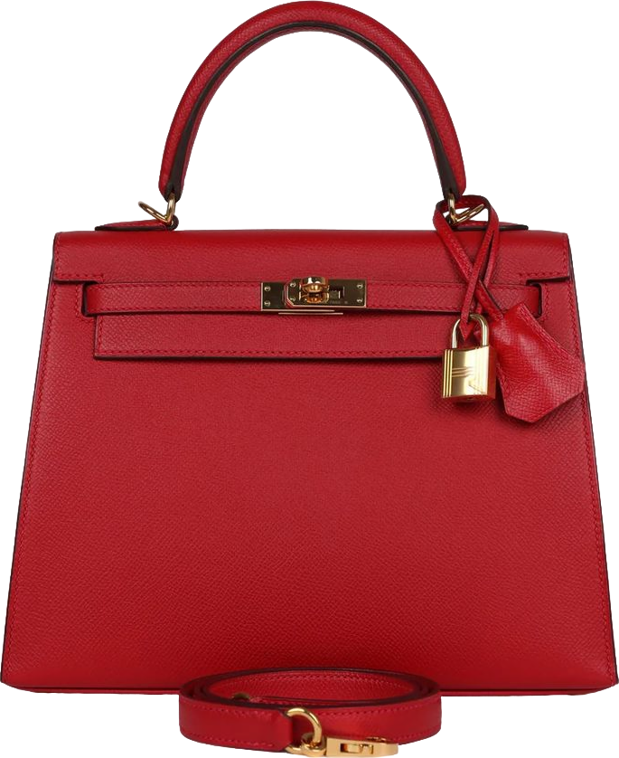 Pre-Owned Hermes Kelly Sellier 25 Rouge Casaque Epsom Gold Hardware