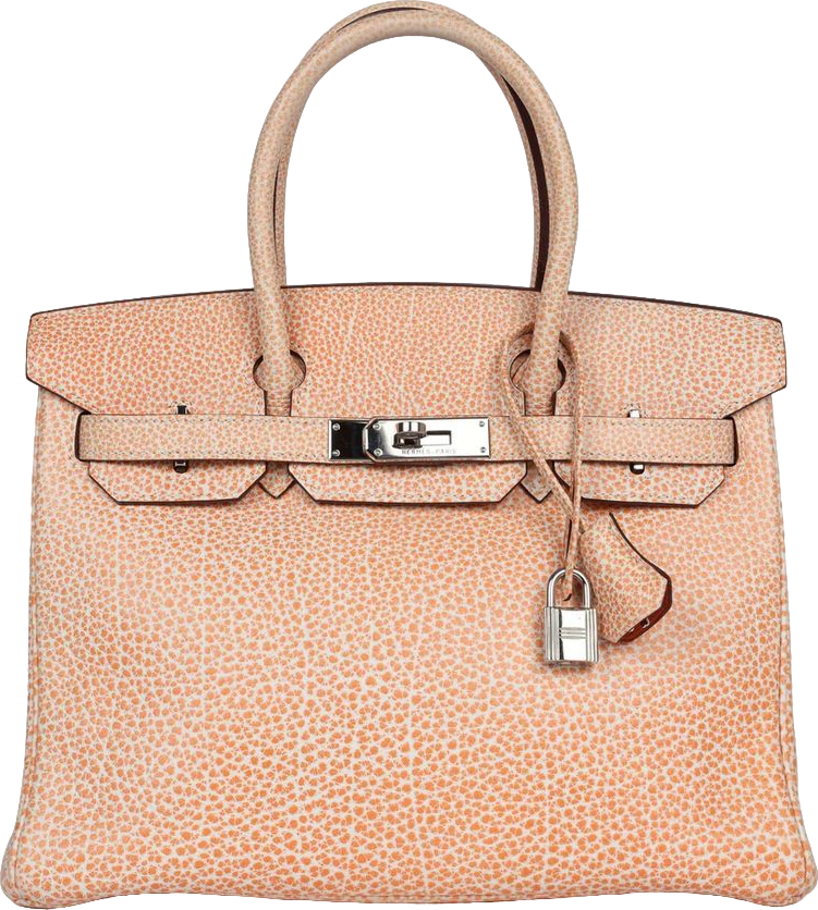 Vintage Hermes Birkin 30 Orange Dalmatian Buffalo Palladium Hardware