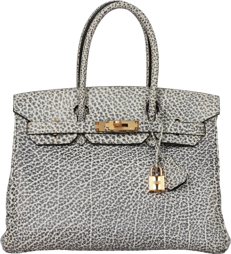 Vintage Hermes Birkin 30 White Dalmatian Buffalo Gold Hardware