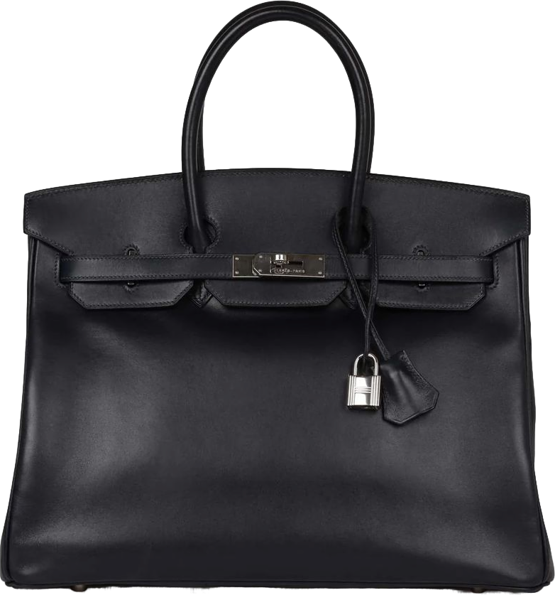 Vintage Hermes Birkin 35 Bleu Navy Box Palladium Hardware