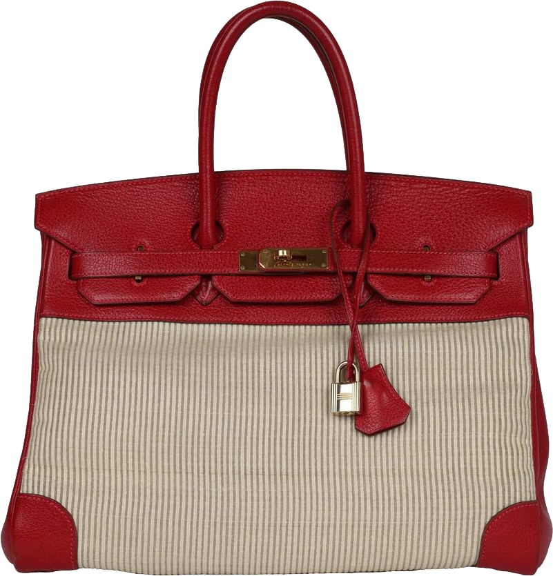 Vintage Hermes Birkin 35 Rouge Vif Buffalo and Crinoline Gold Hardware
