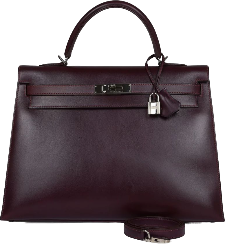 Vintage Hermes Kelly Sellier 35 Raisin Box Palladium Hardware