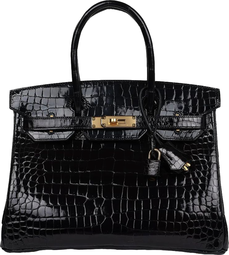 Hermes Birkin 30 Black Shiny Porosus Crocodile Gold Hardware
