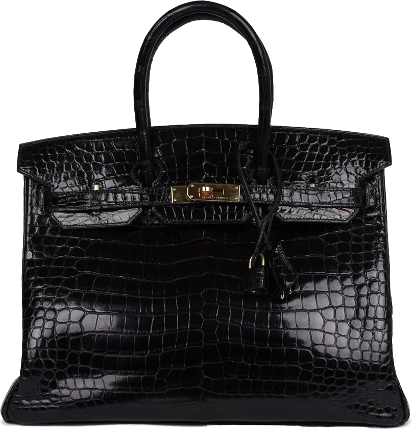 Hermes Birkin 35 Black Shiny Porosus Crocodile Gold Hardware Hermes Birkin 35 Black Shiny Porosus Crocodile Gold Hardware