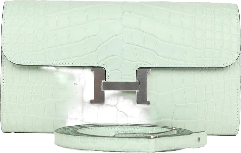 Hermes Constance Wallet To Go Vert D'eau Matte Alligator Palladium Hardware