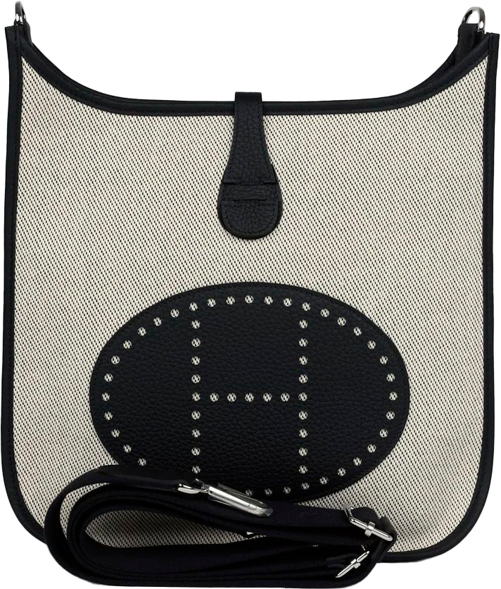 Hermes Evelyne III PM Black Clemence and Toile Palladium Hardware Hermes Evelyne III PM Black Clemence and Toile Palladium Hardware