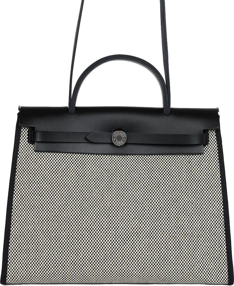 Hermes Herbag Zip 31 PM Black and White Criss Viking Toile and Hunter Palladium Hardware