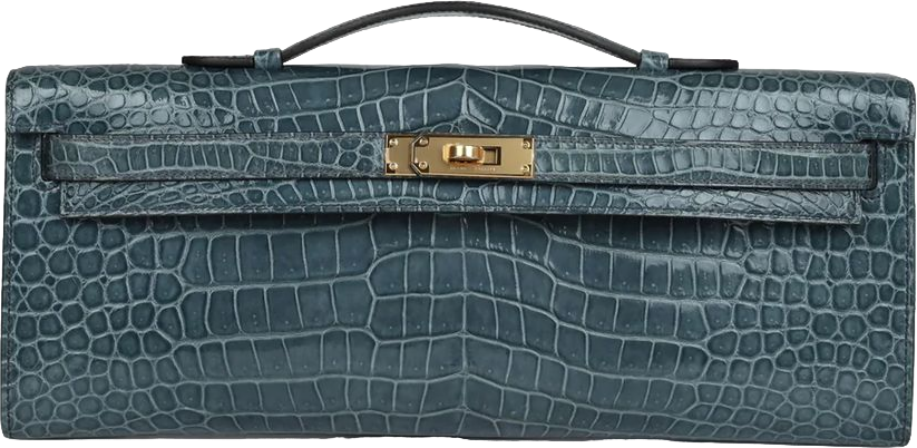 Hermes Kelly Cut Colvert Shiny Porosus Crocodile Gold Hardware