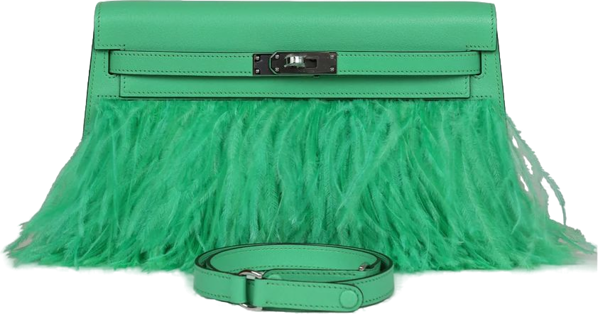 Hermes Kelly Elan Foile Vert Comics Chevre and Ostrich Feather Palladium Hardware Hermes Kelly Elan Foile Vert Comics Chevre and Ostrich Feather Palladium Hardware